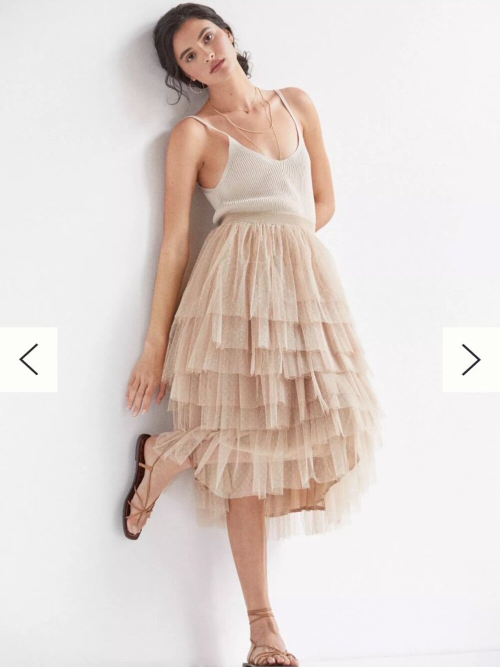 Tiered Tulle Midi Skirt - Blush